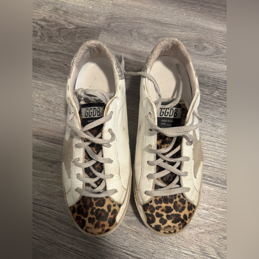 Women's GOLDEN GOOSE GOOD CONDITION. White and Leopard silver sparkle heel